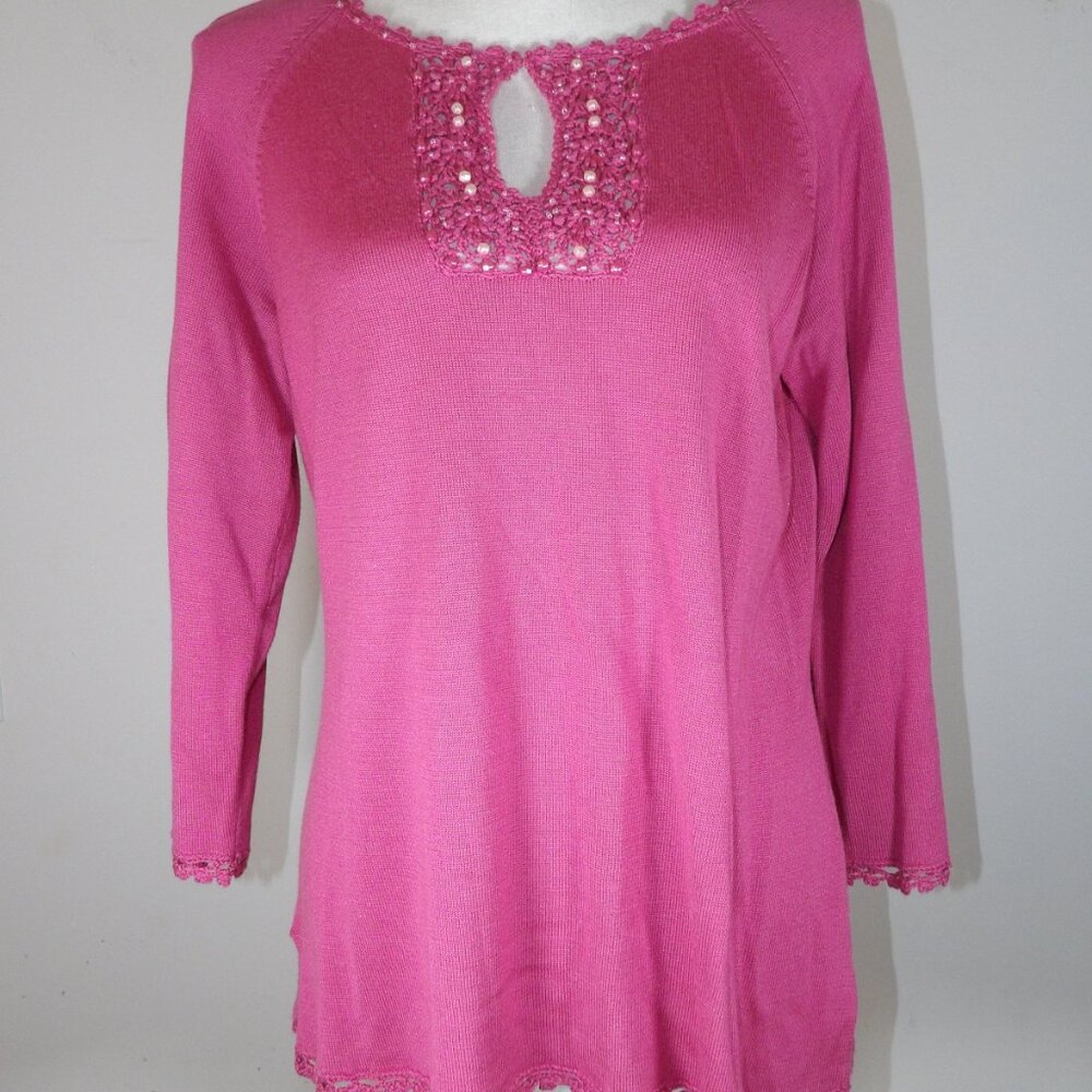 RQT Dusty Rose Beaded Rhinestones Pullover Sweater Size Large - Picture 2 of 4